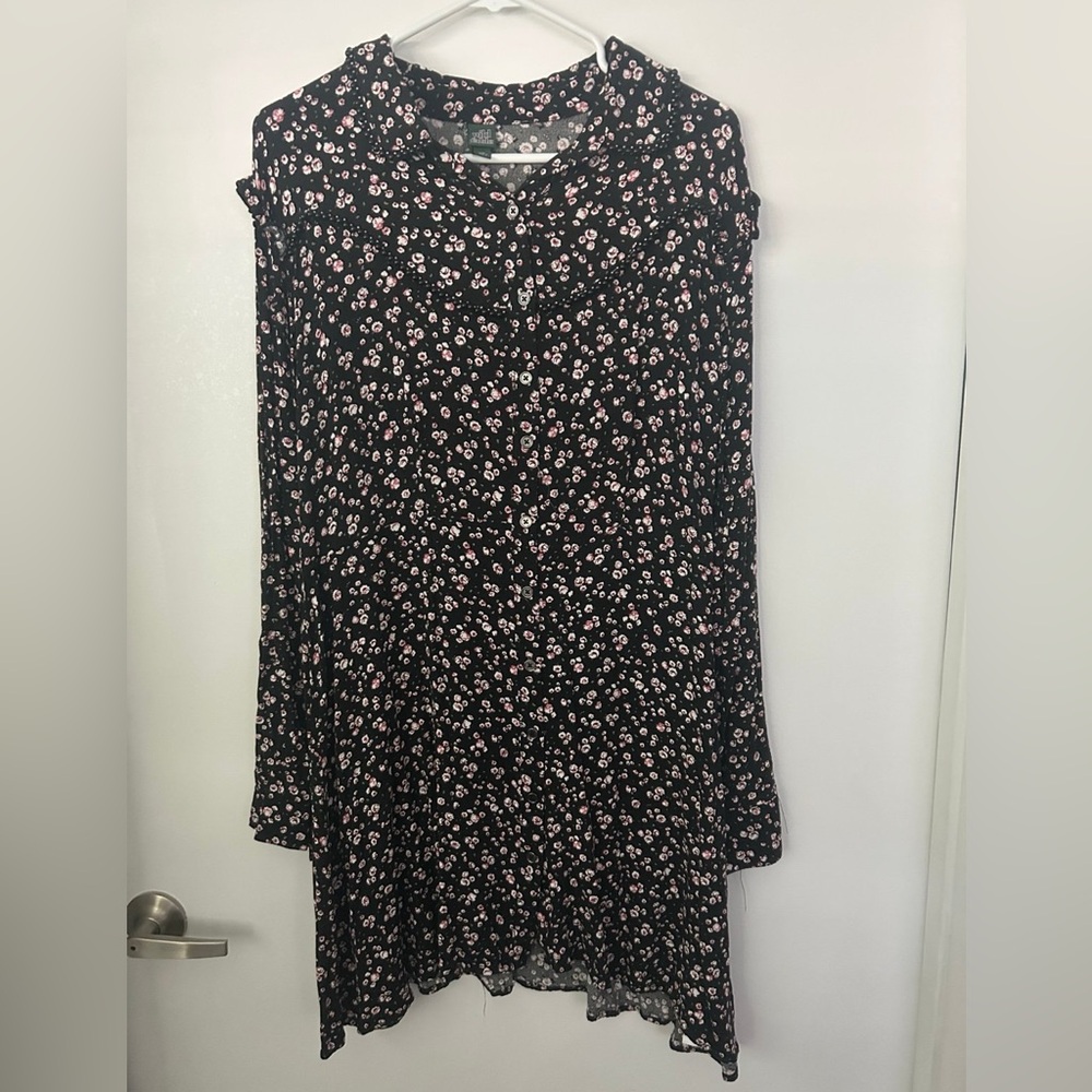 Wild Fable Black Dress with Pink Floral Pattern